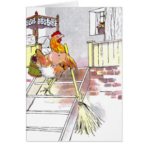 Poule avec des escaliers de support de balai à la