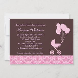 Poule rose avec ballons Invitation Baby shower