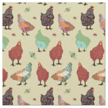 Poules de fantaisie, abeilles, tissu de