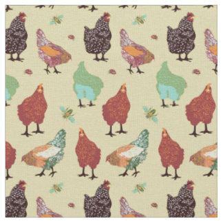 Poules de fantaisie, abeilles, tissu de