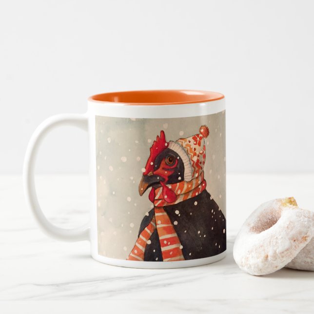 Poulet confortable avec la tasse de vacances de (Avec donut)