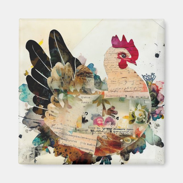 Poulet Mixte Art Collage Magnet (Devant)