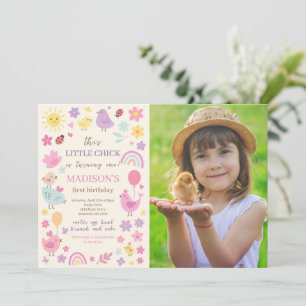 Poulet rose 1er Anniversaire Fête Photo Invitation