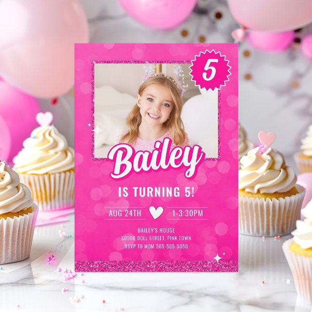 Poulet rose Fashion Party Anniversaire Invitation (Pink Doll Birthday Invitation)