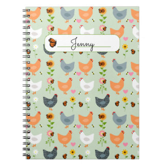 Poulets dans les fleurs Carnet personnalisé
