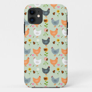 Poulets dans les fleurs Green iPhone 11 Coque