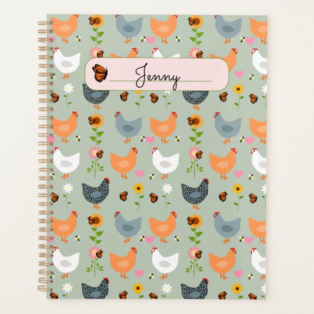 Poulets dans les fleurs Planificateur personnalisé (Devant)