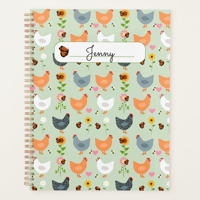 Poulets dans les fleurs Planificateur personnalisé (Devant)