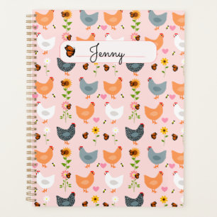 Poulets dans les fleurs rose Planificateur personn
