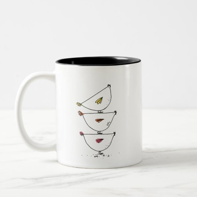 Poulets empilés Mug à café à deux tons (Gauche)