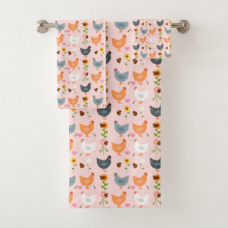 Poulets en fleurs Ensemble de serviettes de bain r