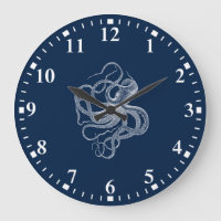 poulpe blanche sur grande horloge bleu foncé