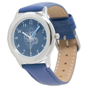 poulpe blanche sur montre bleu foncé
