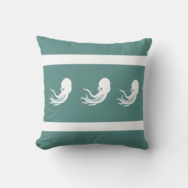poulpe marine / calmar sur la côte COUSSIN blanche (Recto)