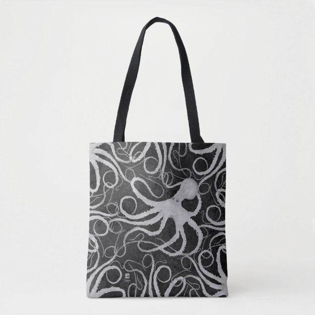 Poulpe sur gris-foncé - sac fourre-tout (Devant)