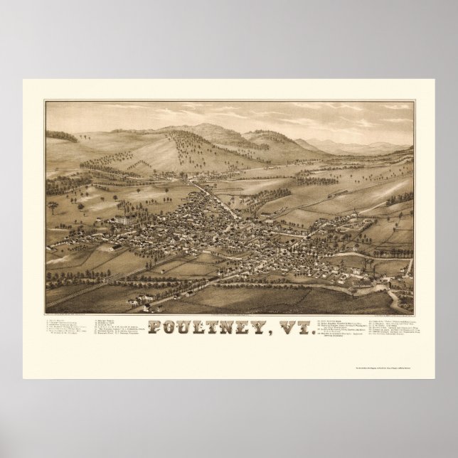 Poultney, VT Panorama Karte - 1886 Poster (Vorne)