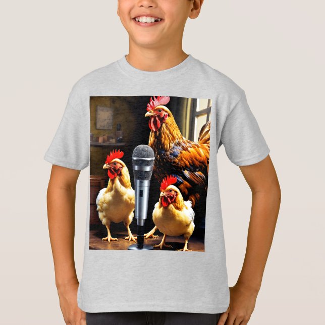 Poultry in Session – Chickens with Mic & Recorder T-Shirt (Vorderseite)