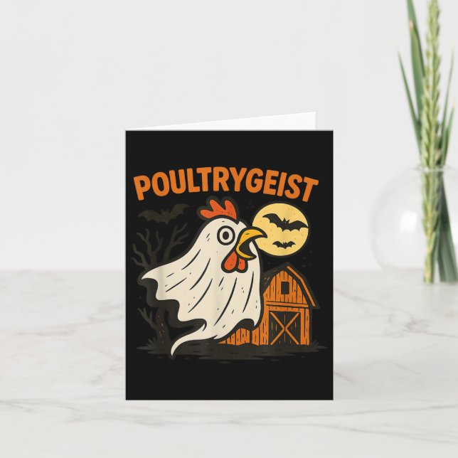 Poultrygeist Funny Chicken Ghost Halloween Pun Des Karte (Vorderseite)