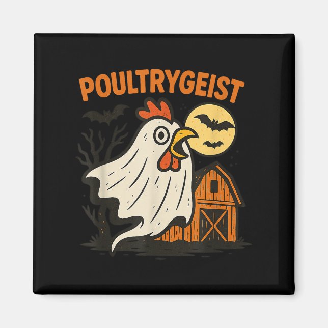 Poultrygeist Funny Chicken Ghost Halloween Pun Des Magnet (Vorne)