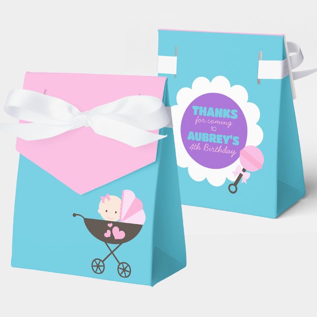 Poupée bébé turquoise et rose Traite Ballotins cad (Teal Blue and Pink Baby Doll Birthday Party Favor Boxes)