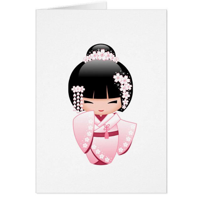 Poupée blanche de Kokeshi de kimono - fille de (Devant)
