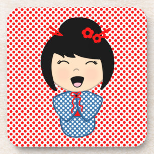 Poupée Kokeshi 1 dessous de verre avec dos de lièg