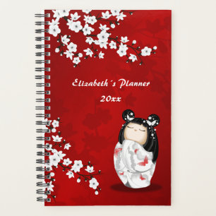 Poupée Kokeshi Rouge Blanc Cerisier Blossom Votre
