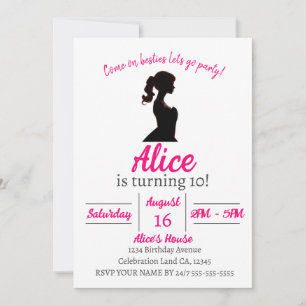 Poupée rose Anniversaire Fête Invitation