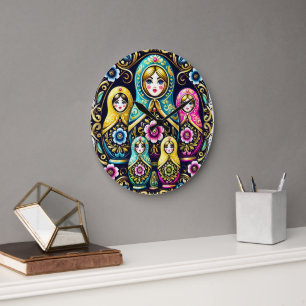 Poupée russe babouchka horloge murale