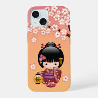 Poupée Sakura Kokeshi - Geisha Girl on Peach