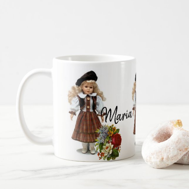 Poupée victorienne florale Mug (Avec donut)