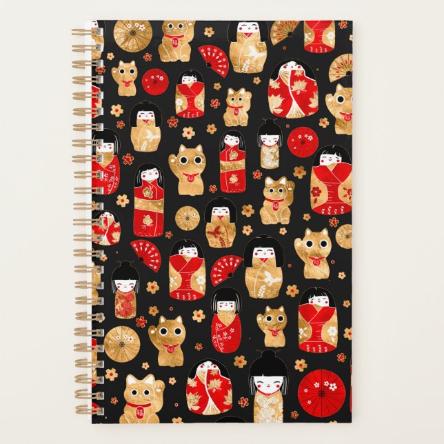Poupées japonaises - Chats Kokeshi et Maneki Neko (Devant)