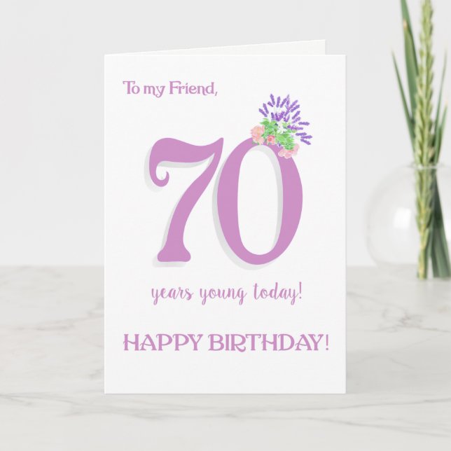 Pour Ami 70e Anniversaire Lavande et carte Rose (Devant)
