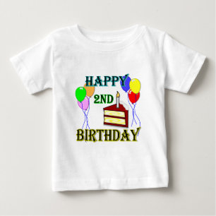 Pour Bébé 2ème T-shirt heureux d'anniversaire avec le gâte