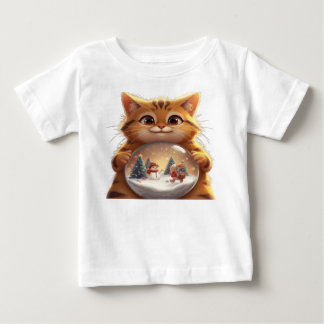 Pour Bébé Cute Christmas Cat Snow Globe Baby T-Shirt