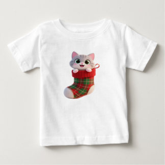 Pour Bébé Cute Christmas Kitten in Stocking Baby T-Shirt