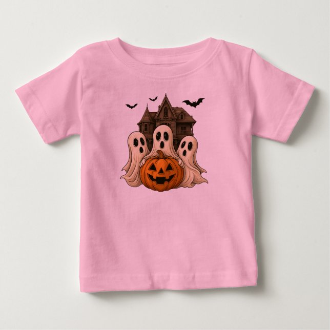 Pour Bébé Cute Ghost with Pumpkin Halloween T-Shirt 👻 (Devant)