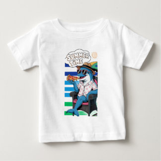Pour Bébé Dauphin mange pizza en été T-shirt Baby Bodysuit