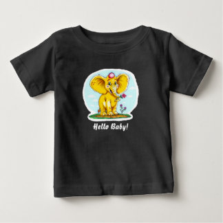 Pour Bébé Hello Baby! – Cute Elephant Baby T-Shirt (Black)