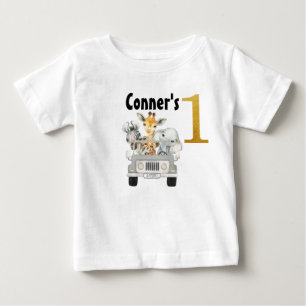Pour Bébé Jeep Safari Animaux Premier Anniversaire T-shirt