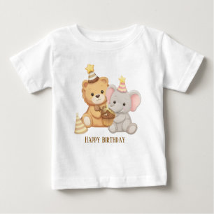 Pour Bébé Joli T-Shirt Anniversaire Tout-Petit Ourson & Élép