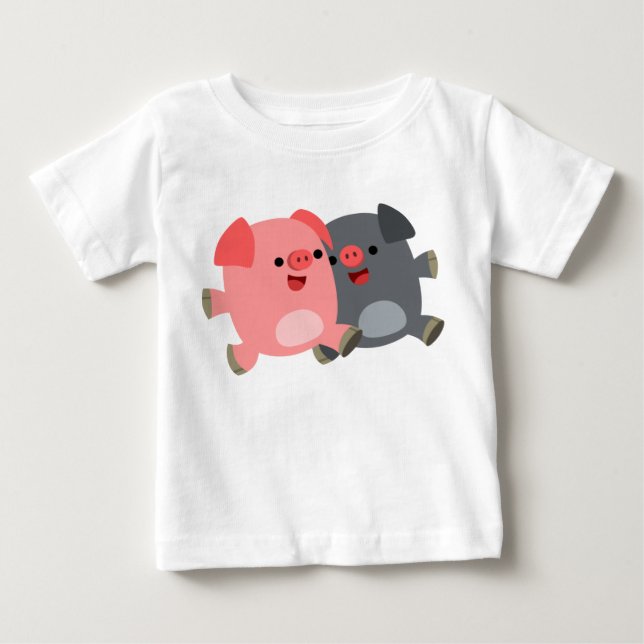 Pour Bébé Joli T-shirt noir et blanc, cochons de dessin (Devant)