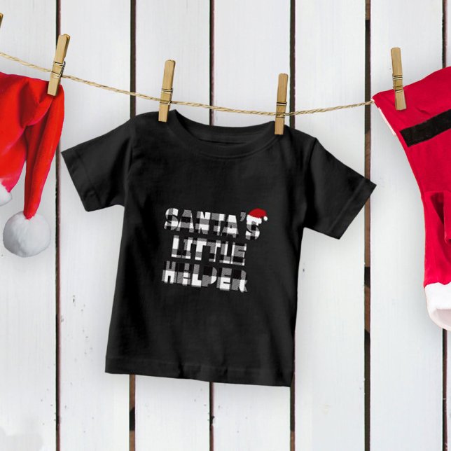 Pour Bébé Santa's little helper T-Shirt (cute santa's little helper kids tees. black plaid check design)
