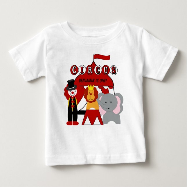 Pour Bébé T-shirt d'anniversaire du cirque rouge et blanc cu (Devant)