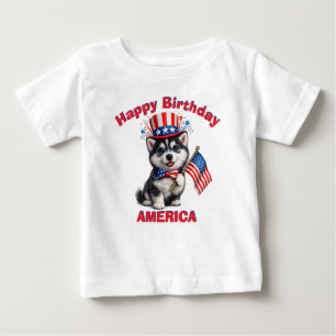 Pour Bébé T-Shirt Enfant Husky chiot (2a) Patriotique