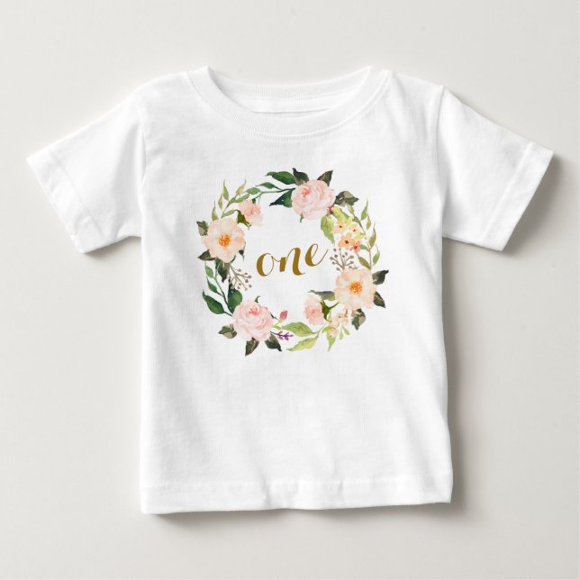Pour Bébé T-shirt floral rose de premier anniversaire (Devant)