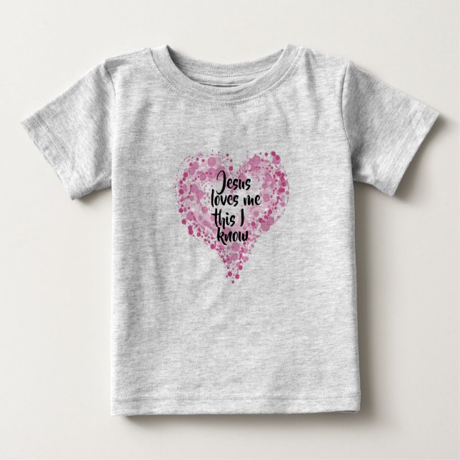 Pour Bébé T-shirt "Jesus loves me" gris. (Devant)