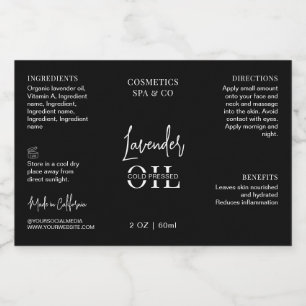 Pour Bocaux Étiquette cosmétique noire moderne 2 OZ étanche