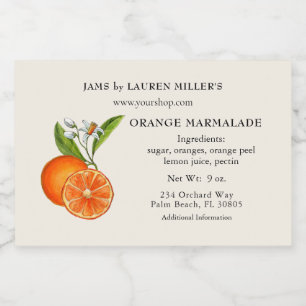 Pour Bocaux Étiquette de marmelade d'orange avec liste d'ingré