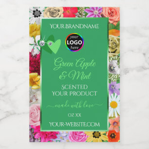 Pour Bocaux Étiquette de produit vert floral cœurs diamants lo